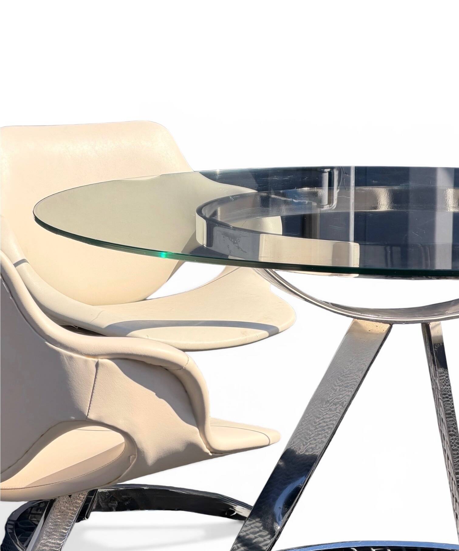 Ensemble Euro Steel International Space Age : Table Verre & 4 Chaises