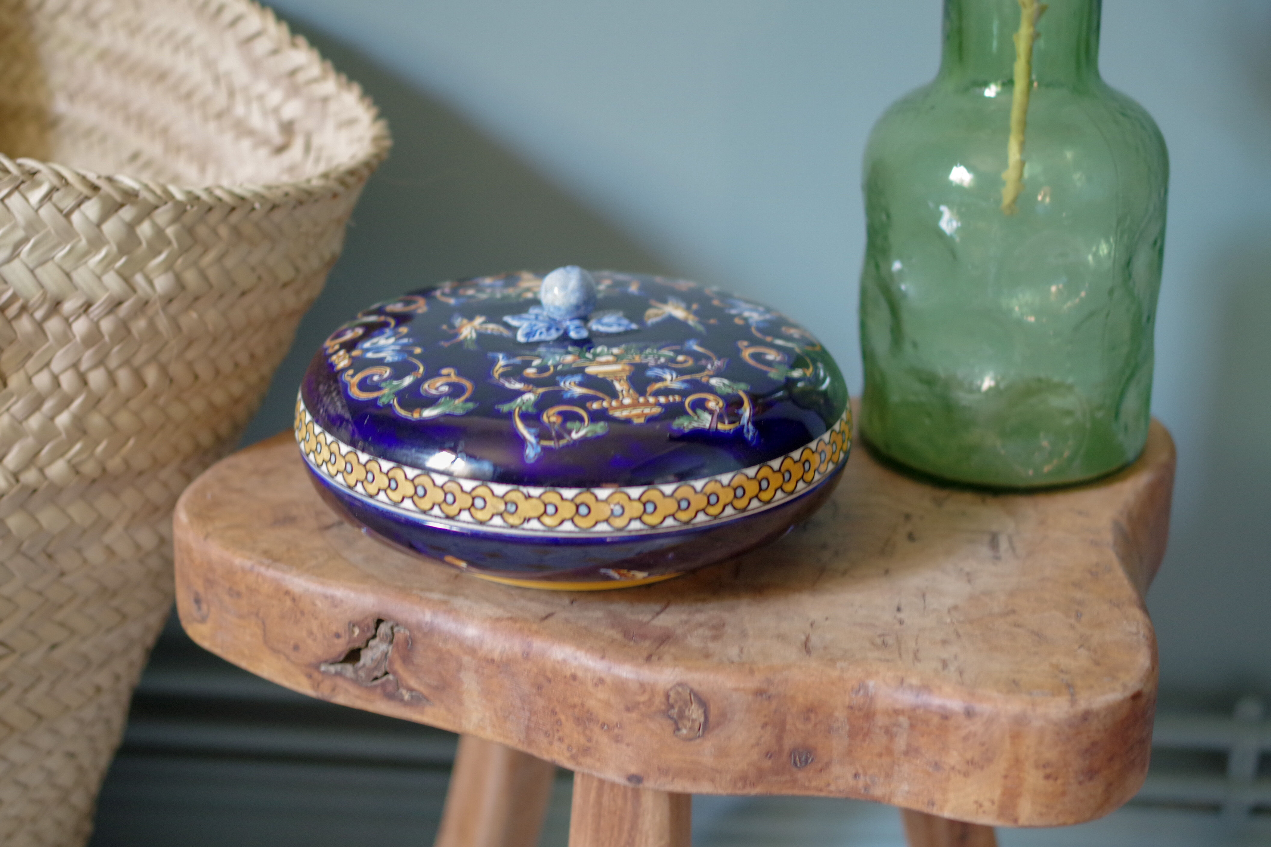 Gien blue earthenware candy box