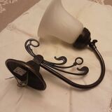 Glass wall light with iron frame