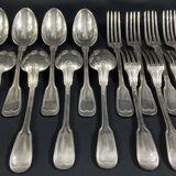 12 grandes cuillères 12 fourchettes métal argenté modèle filet de style Lou