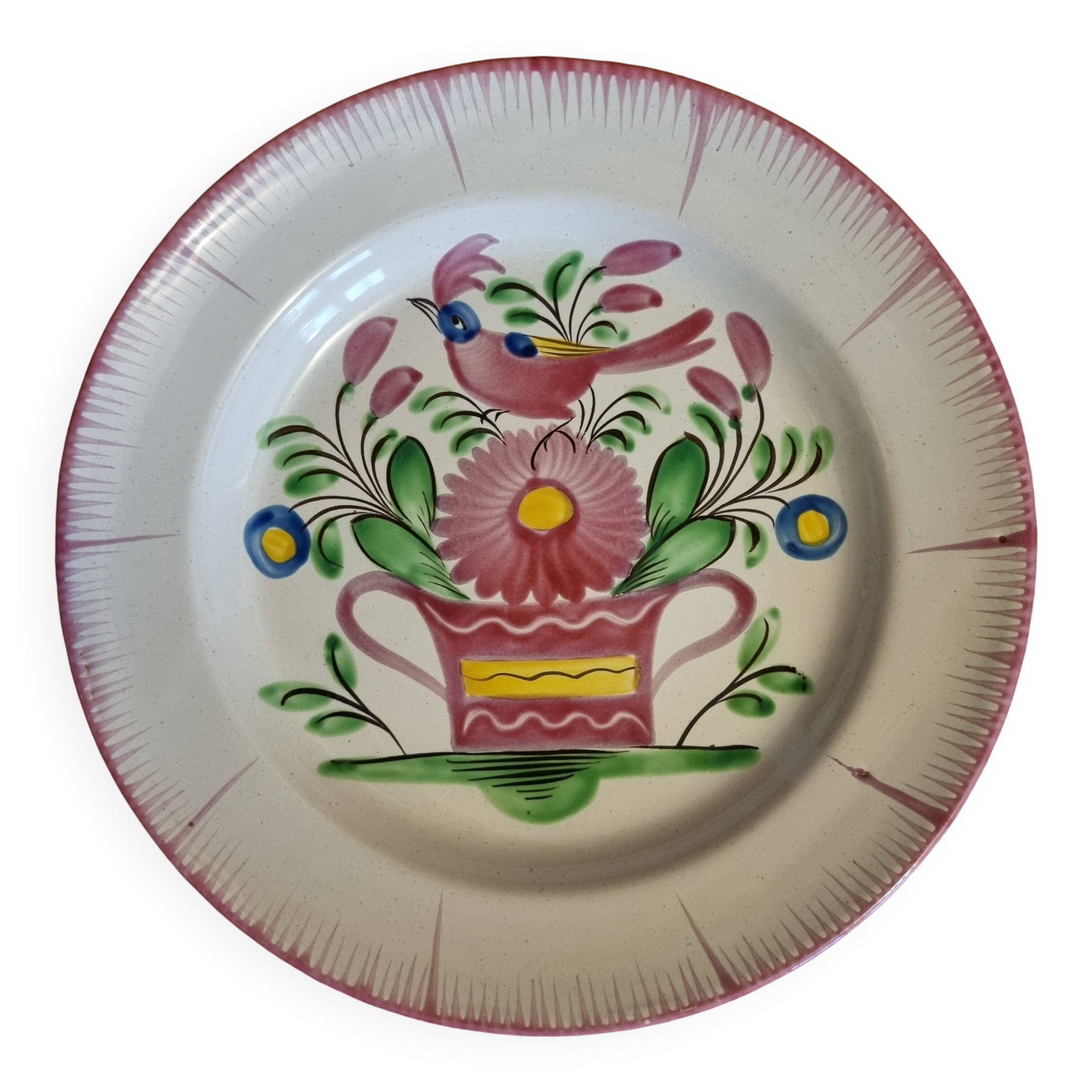 Old plate Basket with Rooster, Lunéville earthenware