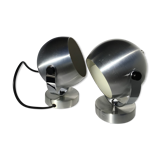 Pair of vintage brushed aluminum eyeball wall lamps