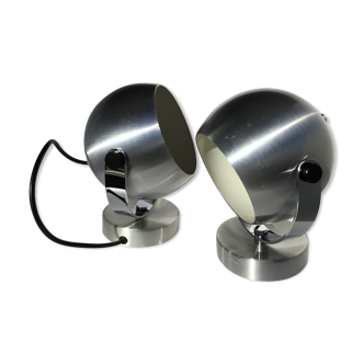 Pair of vintage brushed aluminum eyeball wall lamps
