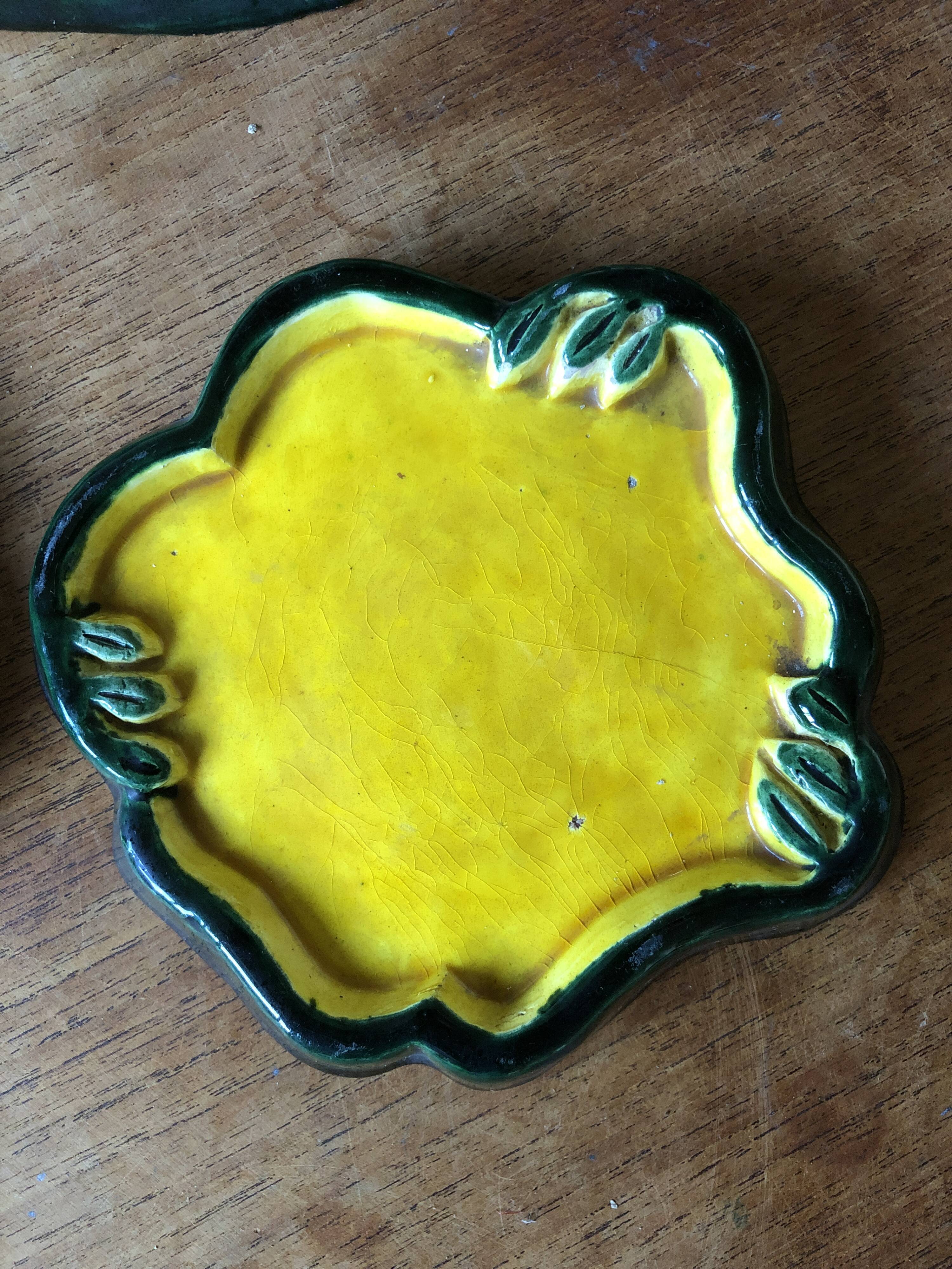 Set of 3 enamelled cracked ceramics signed Jeannine Gilles