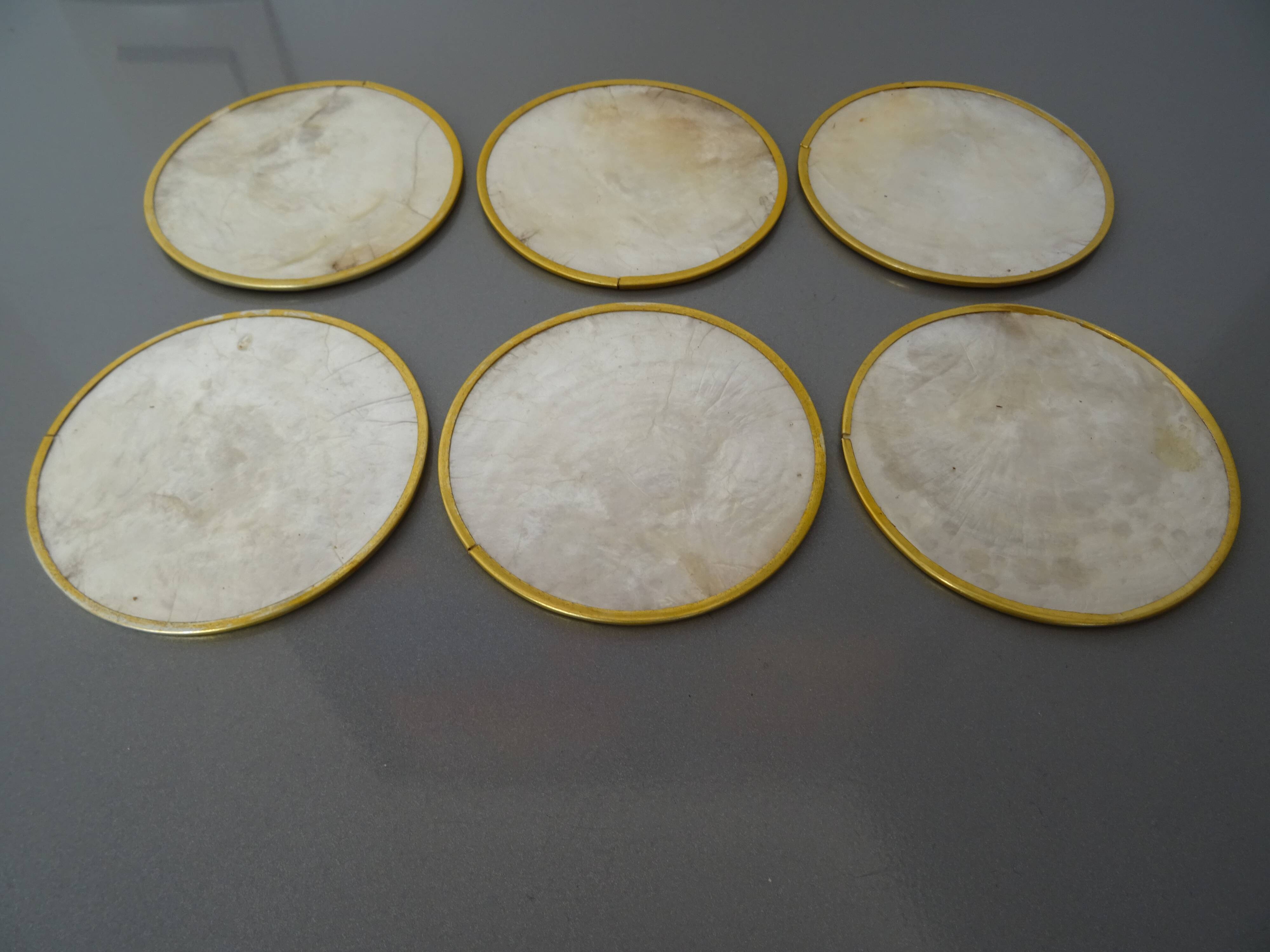 Série de 6 dessous de verre en nacre vintage