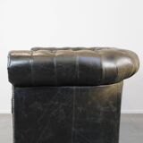 Black 2.5-seater cow leather English chesterfield sofa