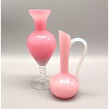 Duo de vases en verre de lait vintage, 1960-70, rétro chic