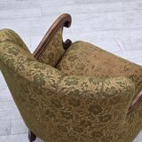1950s, Danish armchair, furniture wool, hand carved oak wood.