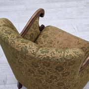 1950s, Danish armchair, furniture wool, hand carved oak wood.