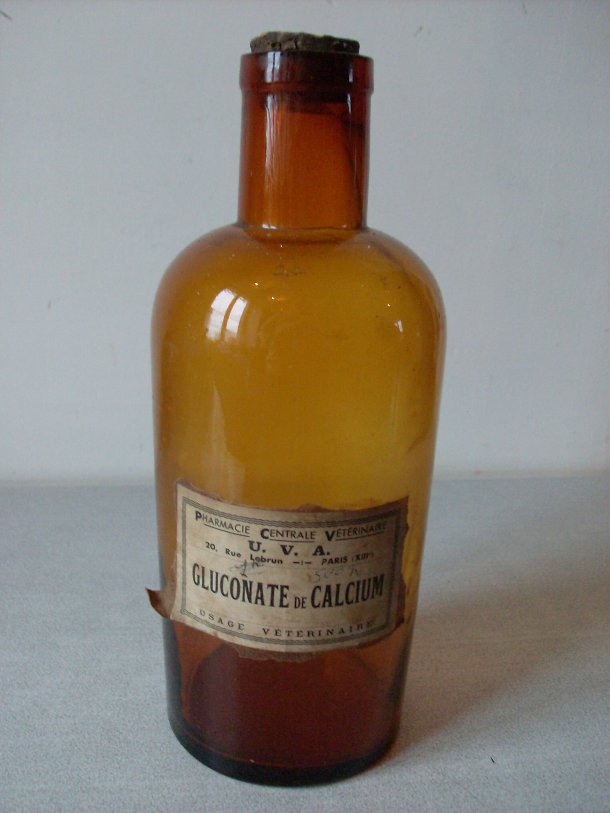 Old pharmacy jar jar apothecary amber glass + original label Calcium