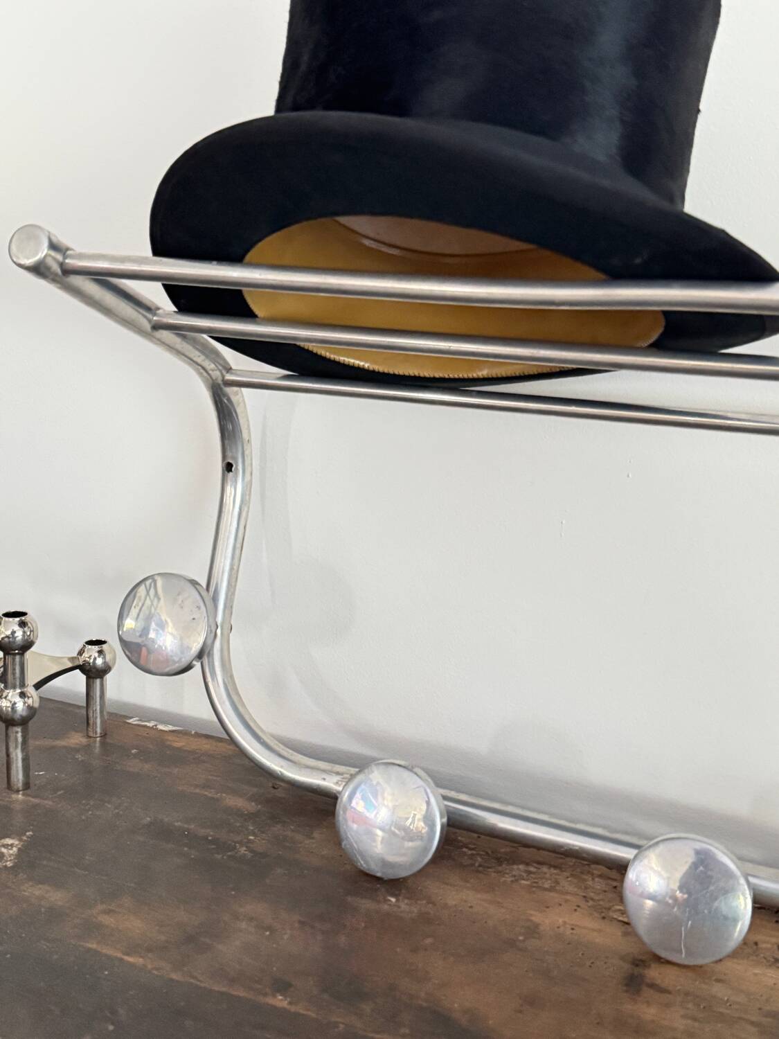 Vintage aluminum wall coat rack