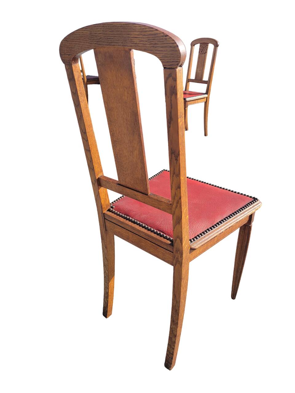 Set of 4 Art Deco Chairs in wood and red imitation leather