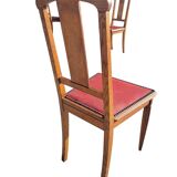 Set of 4 Art Deco Chairs in wood and red imitation leather