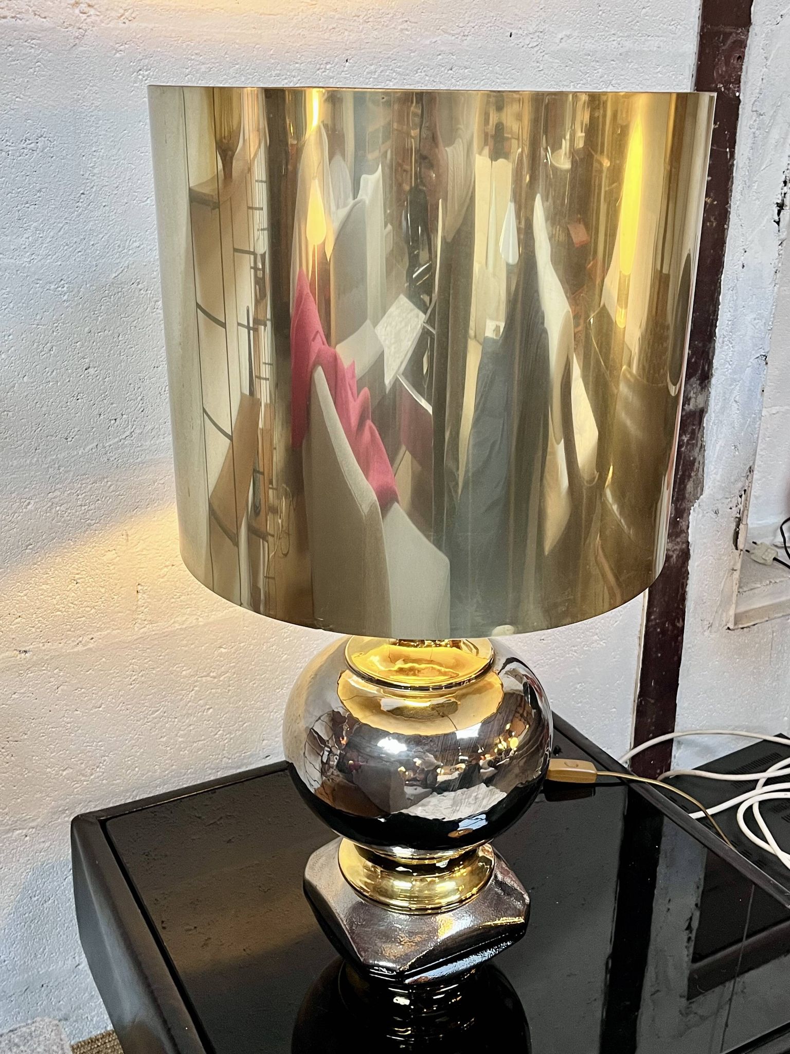 Gilded ceramic lamp, Italy, 1970