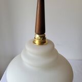 Opaline and teak pendant light