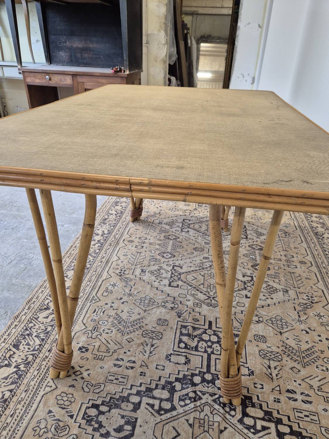 Rattan compass leg dining table, 1950s