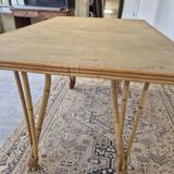 Vintage Rattan/Bamboo Dining Table with Compass Legs 1950s
