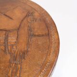 Antique Stool With Carvings Of A Farmer With A Alpaca From 1940s