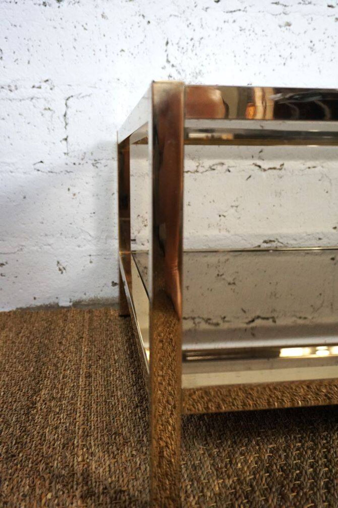 Gold chrome coffee table with double smoked glass tops 1970s