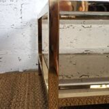Gold chrome coffee table with double smoked glass tops 1970s