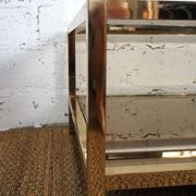 Gold chrome coffee table with double smoked glass tops 1970s