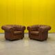 Brown Leather Chesterfield armchair (Price is for One)