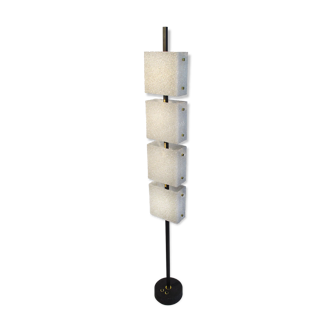 Brass, metal, satin black lacquer and perspex floor lamp, Arlus 1960