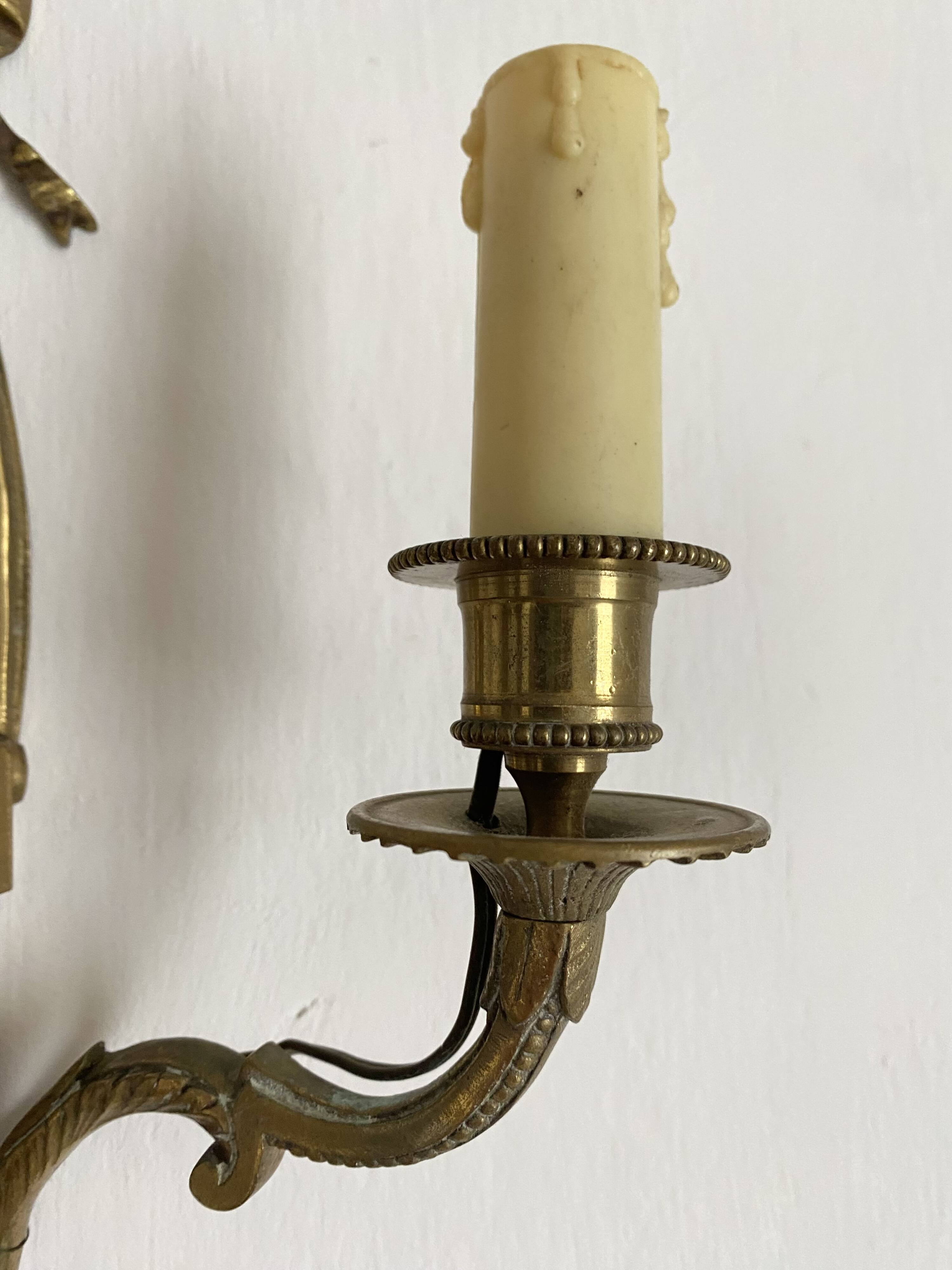 Pair of antique gilt bronze wall lights, Louis XVI style