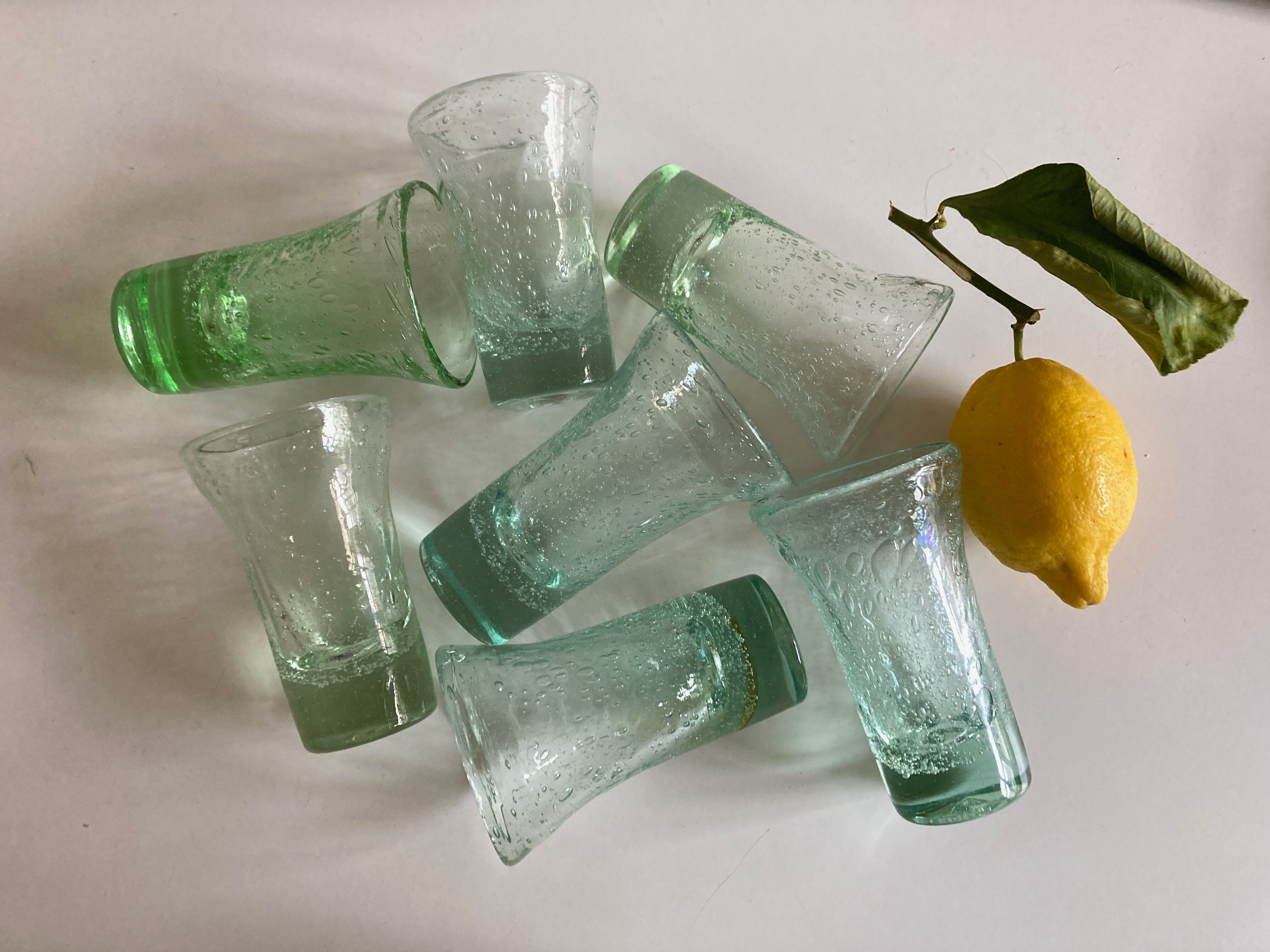 Set of 7 Biot cups in bubbled glass 1970