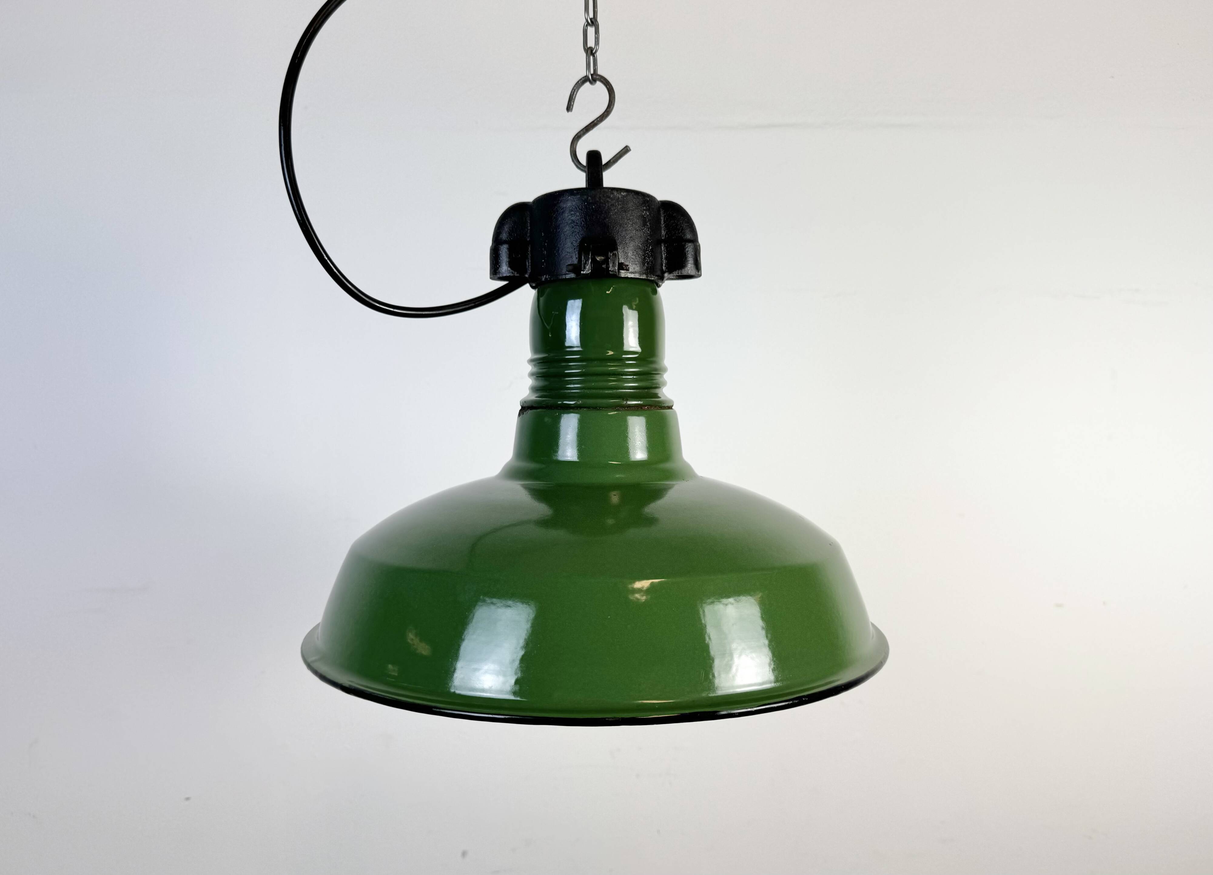 Industrial Green Enamel Factory Pendant Lamp, 1960s
