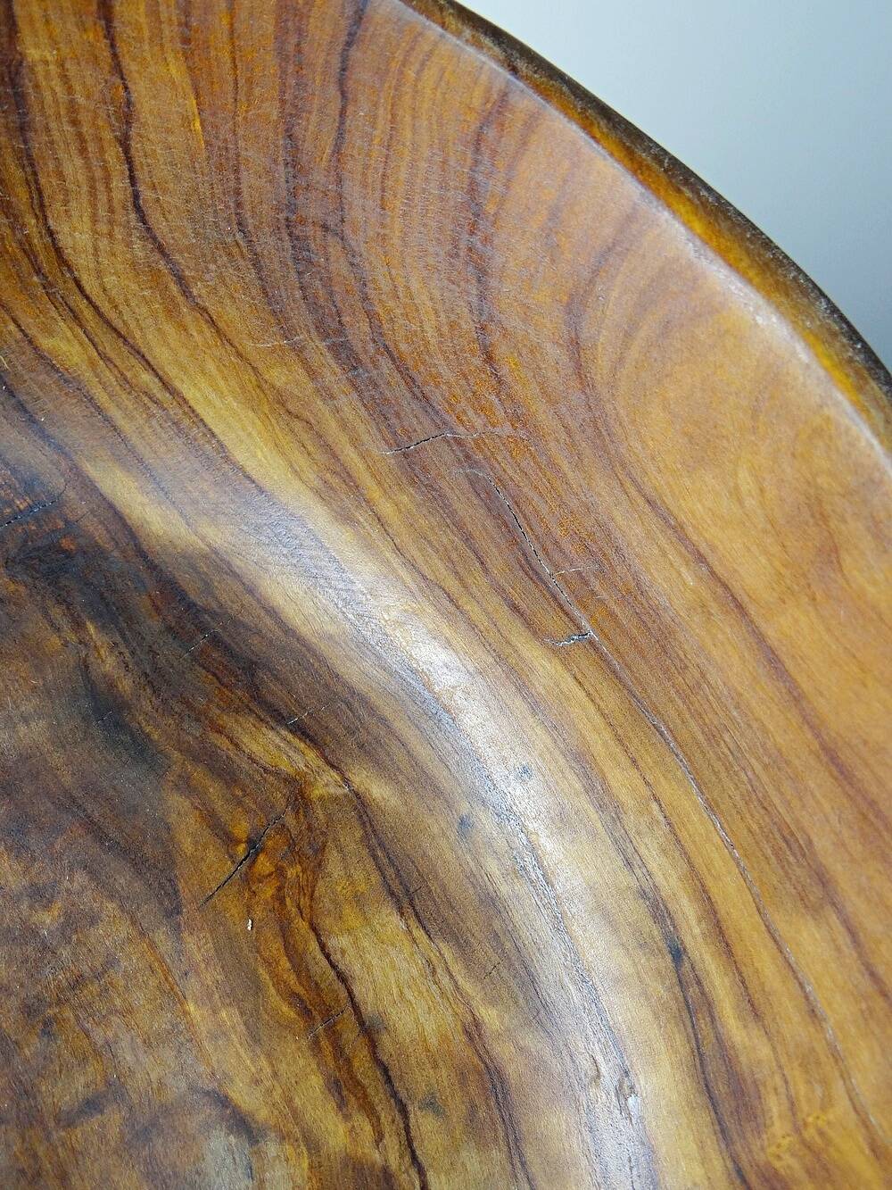Large turned monoxyle olive wood bowl, 1950s-1970s.