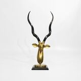 Brass Antelope Kudu Head Sculpture Marble 1970s
