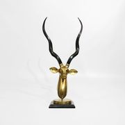 Sculpture en laiton et marbre de la tête d'antilope koudou des années 1970