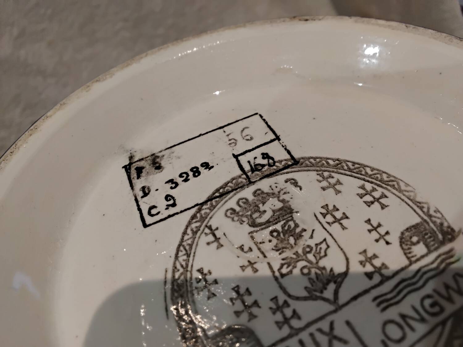 Beautiful large Longwy enamel cachepot with a cabin and chrysanthemum cartouche