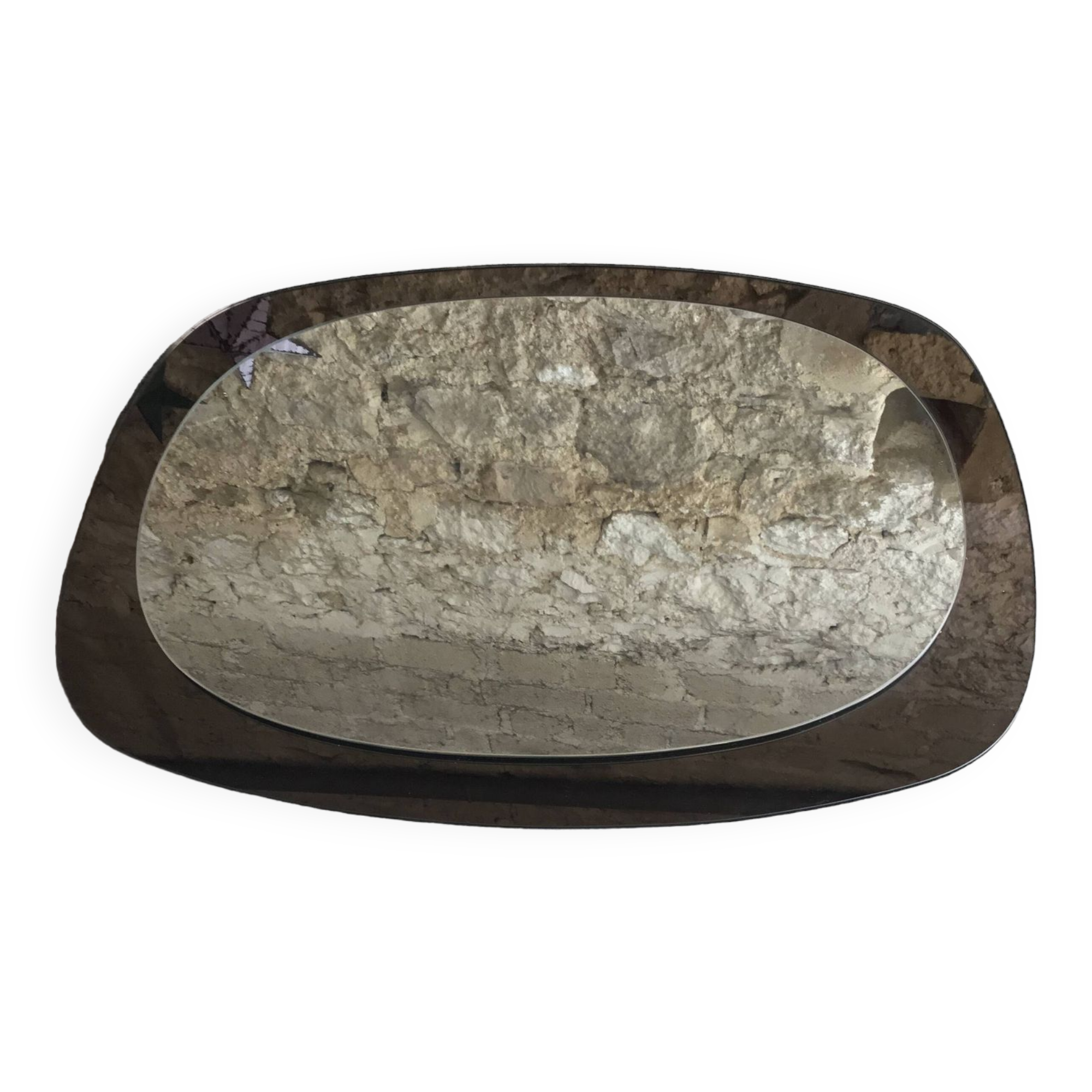 Space Age wall mirror ovoid smoked glass - design 1970