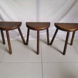 Trio of vintage brutalist tripod stools