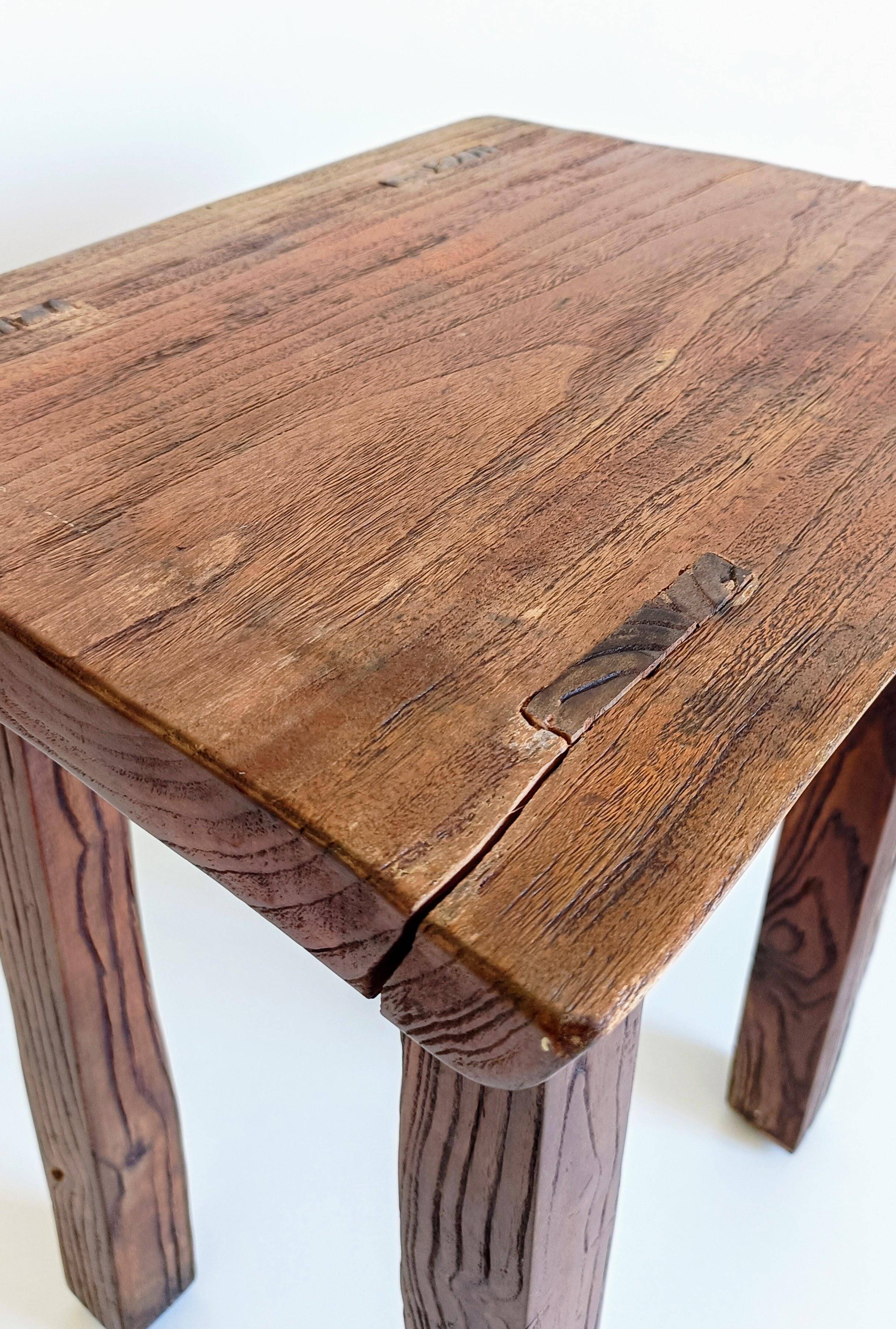 Spanish Baroque Oak Side Table or Stool, Wabi-Sabi Style, 18th C.