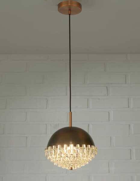 1/4 Vintage glass pendant light / brutalist copper bar lamps  MCM 1970s