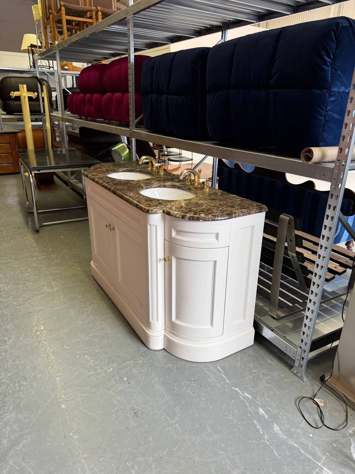 Classic double bathroom cabinet with marble top and gold fittings