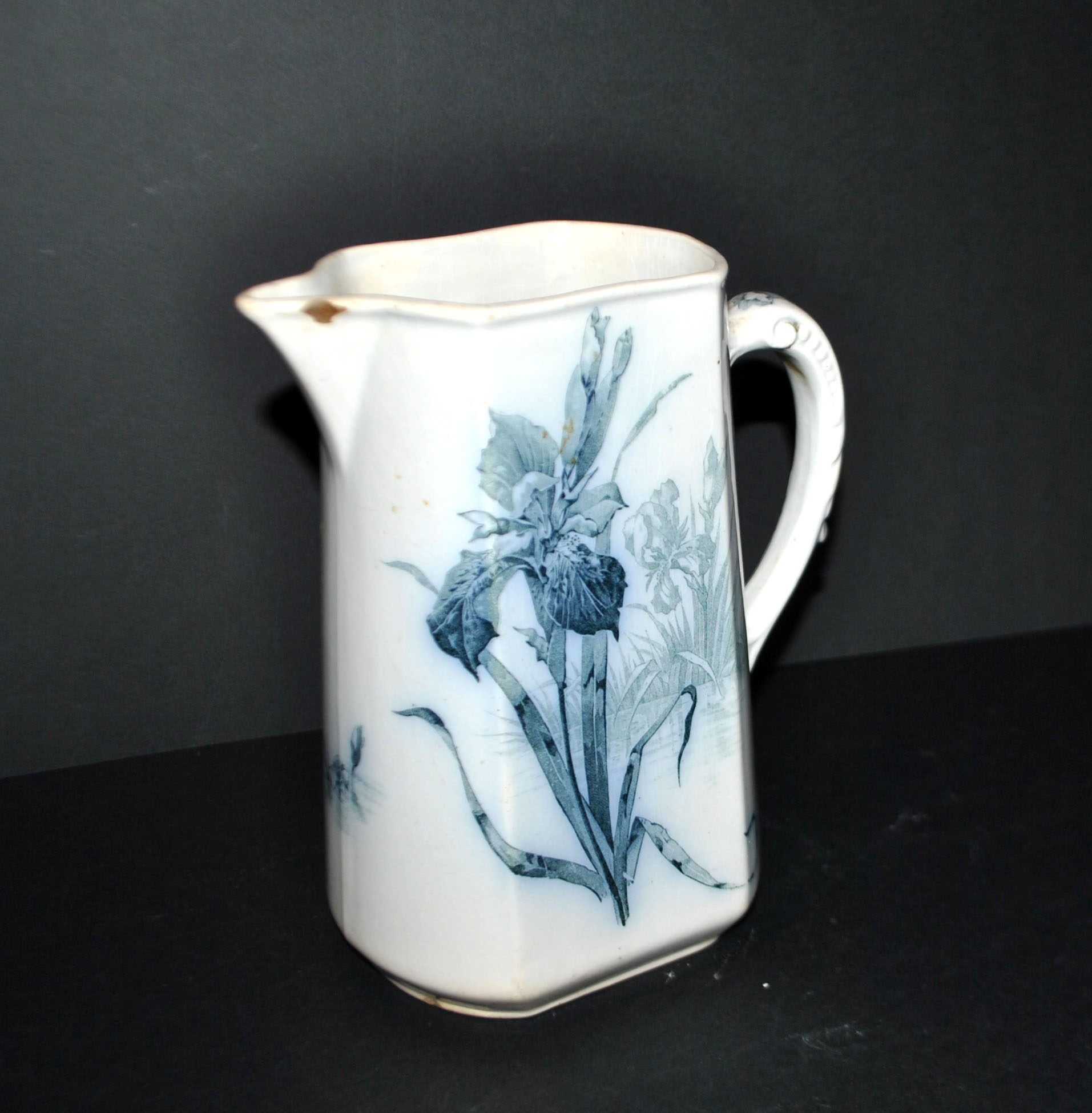 Antique Art Nouveau iris flower earthenware pitcher by Villeroy & Boch Wallerfangen