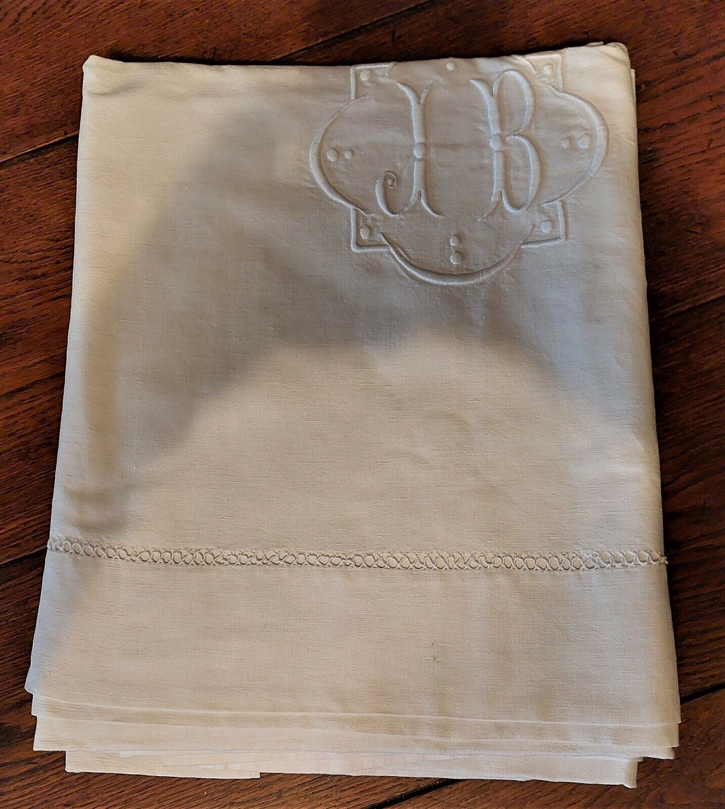 Old sheet mestizo linen cotton monogram JB 200 x 310 cm