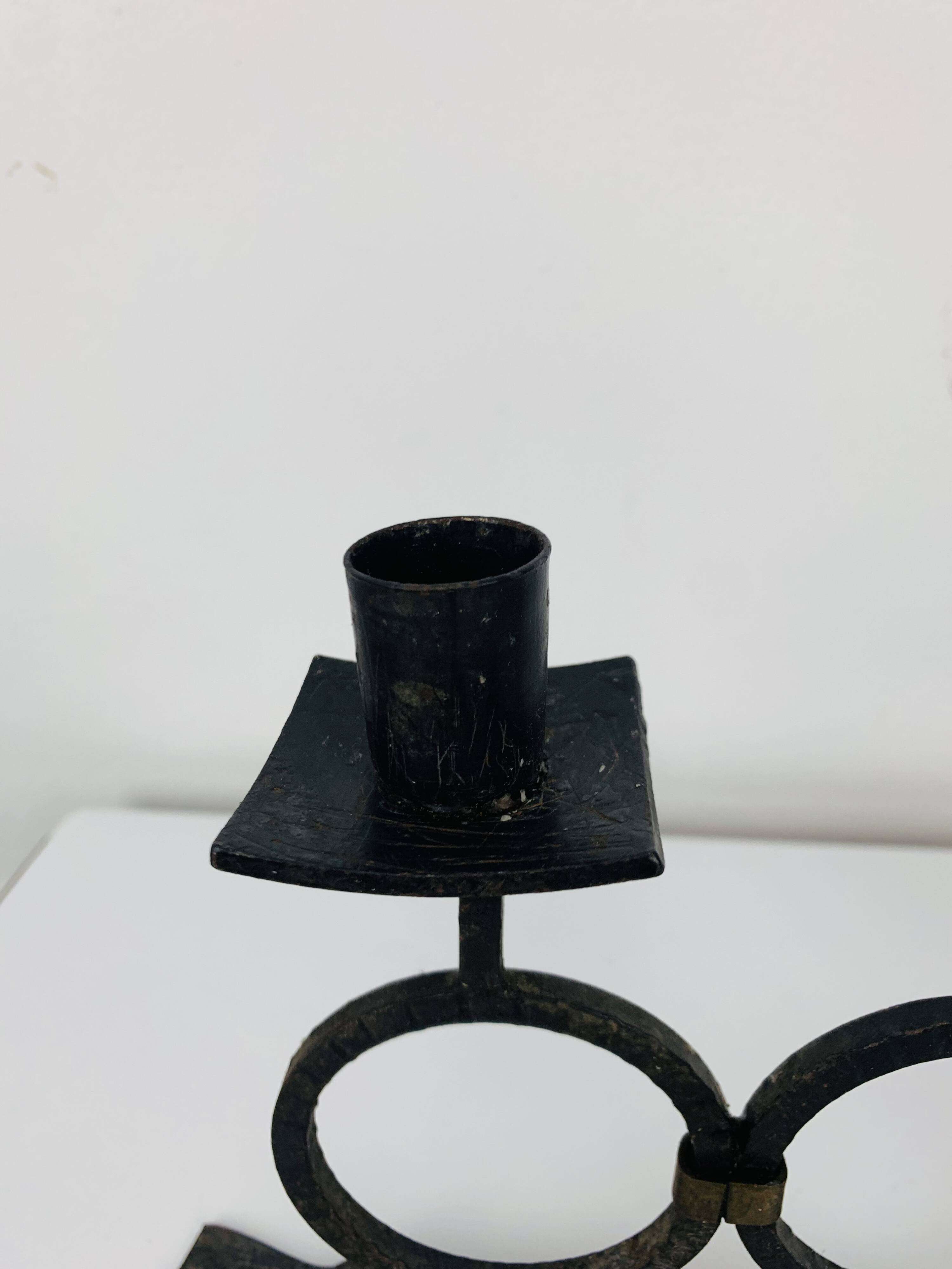 Vintage Brutalist Wrought Iron Triple Candle Holder