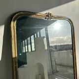 Large gilded mirror 19th century rounded corners mercury glass Louis XVI style