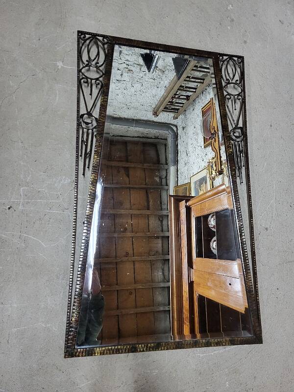 1930 art deco mirror in wrought iron with beveled glass