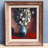 Oil on panel, bouquet of flowers, signed