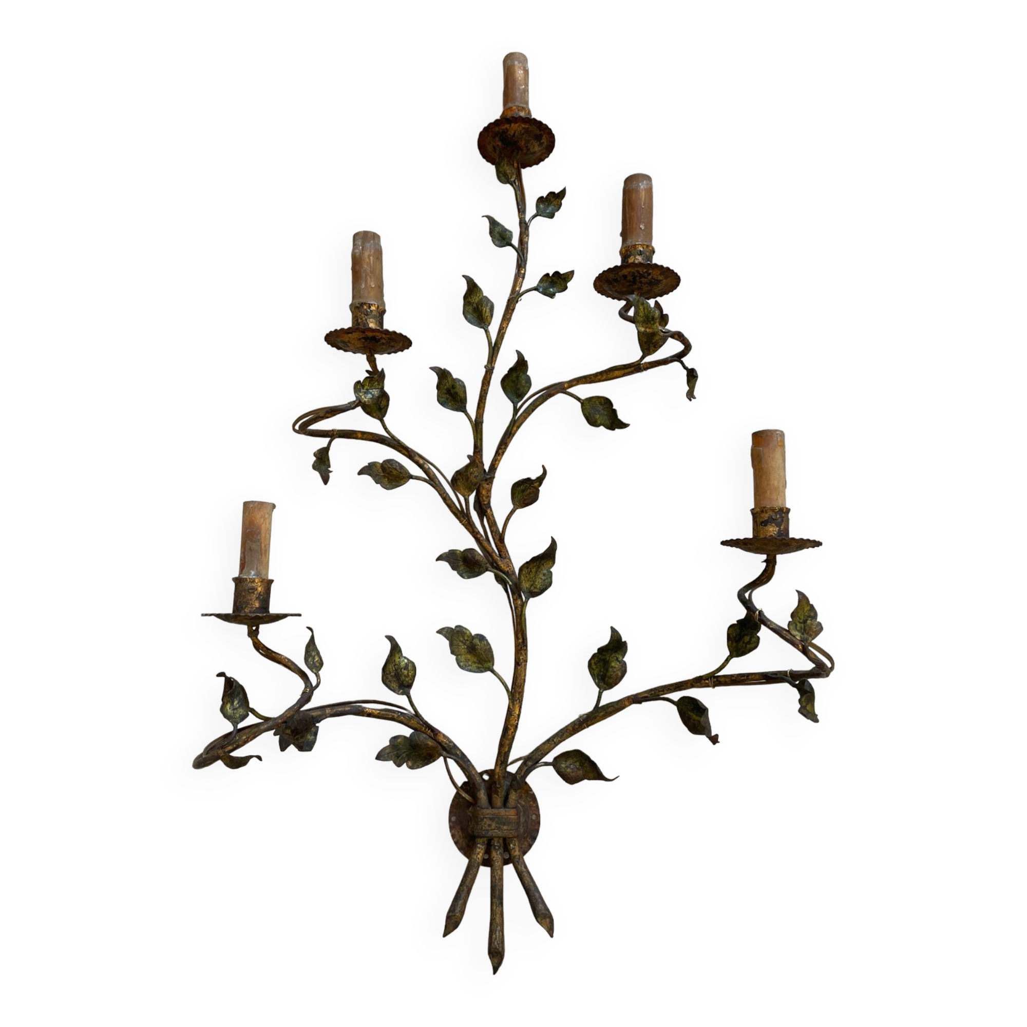 Large wall lamp 1950, gilded wrought iron "leaves"