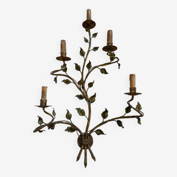 Large wall lamp 1950, gilded wrought iron "leaves"