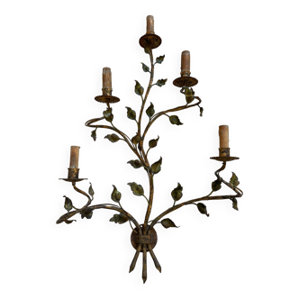 Grande applique 1950, fer forgé doré «feuilles »