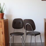 2 chairs 70s in chocolate skaï and chrome metal