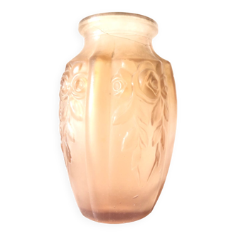 Old art deco vase in molded pressed glass